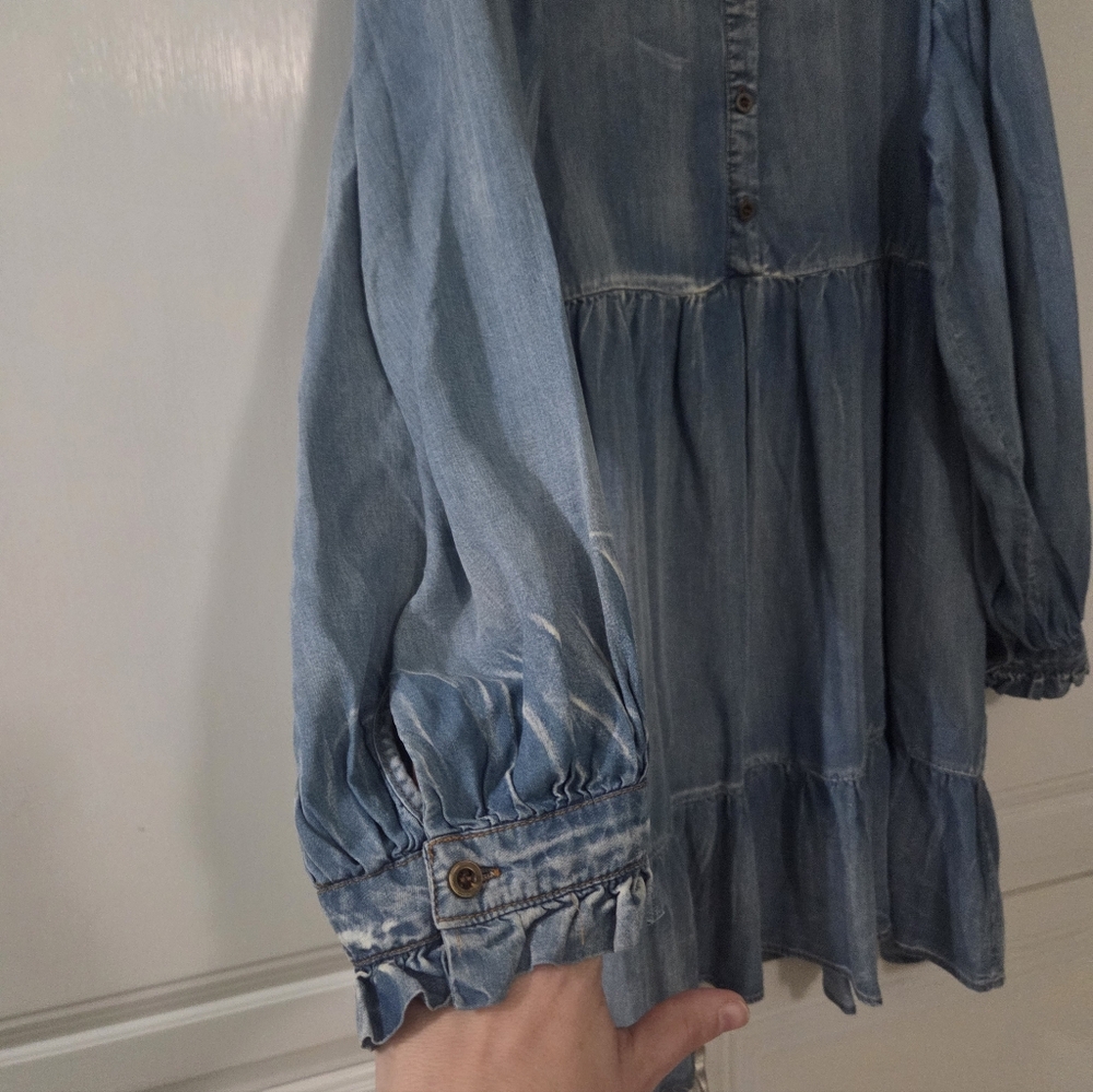 GeeGee Chambray Long Sleeve Tiered Mini Dress - Picture 4 of 6